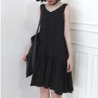 Buttoned Sleeveless Asymmetric Hem Dress
