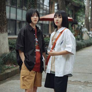 Stand-collar Plain Shirt