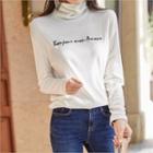 Turtle-neck Letter-embroidered Top