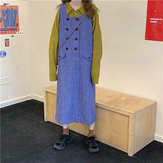 Plain Long-sleeve Loose-fit Sweater / Loose-fit Sleeveless Dress
