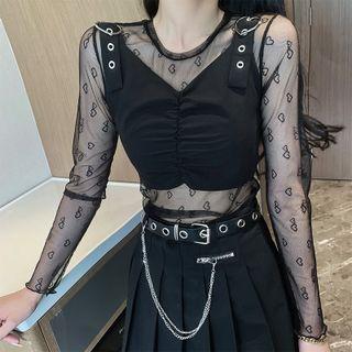 Mesh Top / Camisole Top / Mini A-line Skirt / Chained Belt / Set