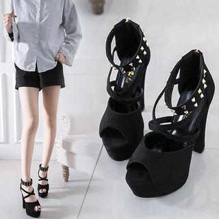 Studded Ankle Strap Platform High Heel Sandals