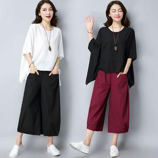 Set: Loose-fit Top + Wide-leg Pants