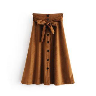 Corduroy Buttoned A-line Midi Skirt