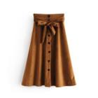 Corduroy Buttoned A-line Midi Skirt