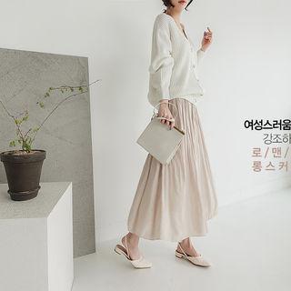 Accordion-pleat Chiffon Maxi Skirt Beige - One Size