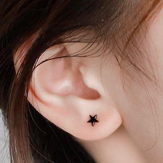 925 Sterling Silver Star Stud Earring 1 Pair - Black - One Size