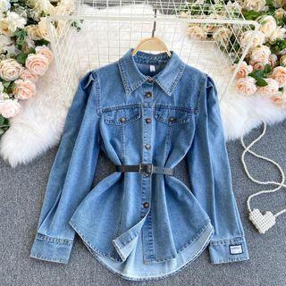 Mock Pocket Long-sleeve Denim Top