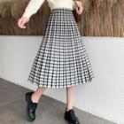 Houndstooth Knit Midi A-line Skirt