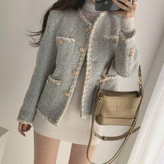 Contrast Trim Coat / High-waist Applique Skirt