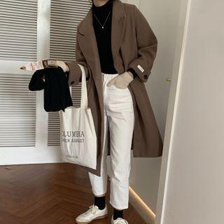 Double-breasted Long Coat Khaki - One Size