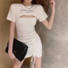 Set: Short-sleeve Lettering Crop T-shirt / Sleeveless Sheath Dress