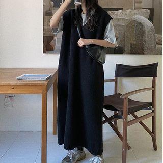 V-neck Maxi Knit Vest Dress