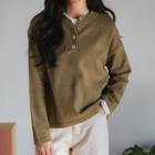 Round-neck Button-front Knit Top