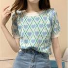 Short-sleeve Heart Pattern Knit T-shirt