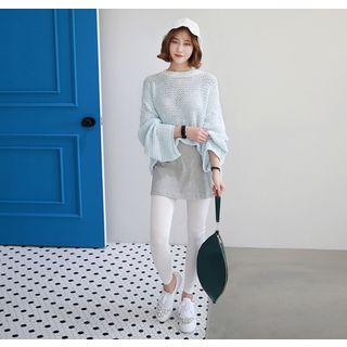Drop-shoulder Sheer Chunky-knit Top