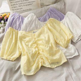 Boatneck Embroidered Ruched Crop Top