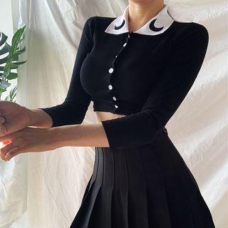 Embroidered 3/4-sleeve Cropped Cardigan
