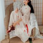 Bell-sleeve Floral Midi Hanfu Dress