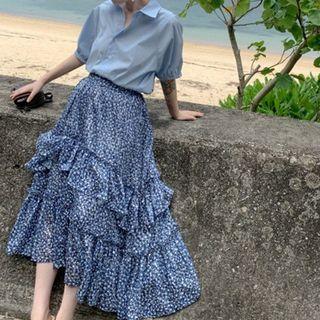 Balloon-sleeve Short-sleeve Blouse