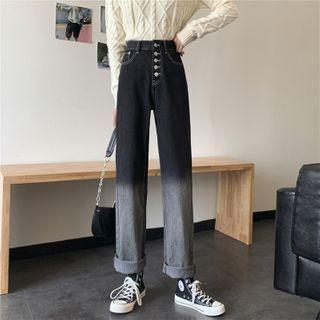 High-waist Buttoned Straight-leg Pants