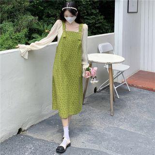 Floral Overall Dress Dress - Floral - Green - One Size