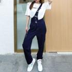 One-shoulder Straight Leg Suspender Jeans