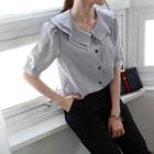 Capelet Puff-sleeve Check Blouse