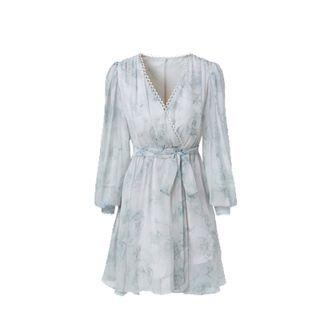 Long Sleeve Floral Print A-line Chiffon Skirt