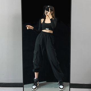 Elastic High-waist Cargo Sweatpants