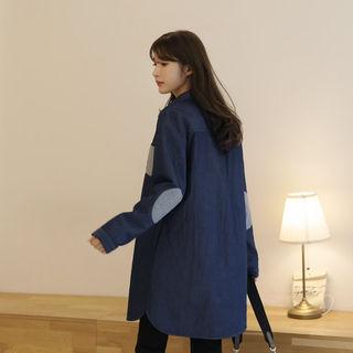 Contrast-panel Long Denim Shirt