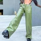 Low Waist Leather Faux Wide Leg Pants