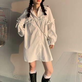 Ruffle Trim Mini A-line Shirtdress White - One Size
