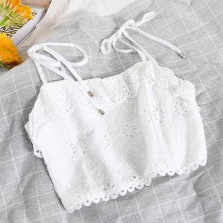 Eyelet Trim Cropped Camisole Top White - One Size