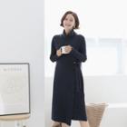 Turtle-neck Tie-waist Wool Blend Knit Dress
