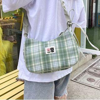 Plaid Canvas Crossbody Hobo Bag