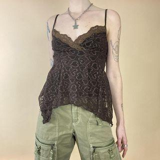 V-neck Lace-trim Heart Print Camisole Top
