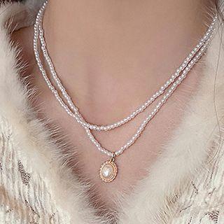 Beaded Necklace Pearl White - One Size