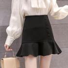 Frill Trim Buttoned Mini Skirt