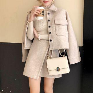 Set: Button-up Jacket + Asymmetric-hem Mini A-line Skirt