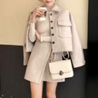 Set: Button-up Jacket + Asymmetric-hem Mini A-line Skirt