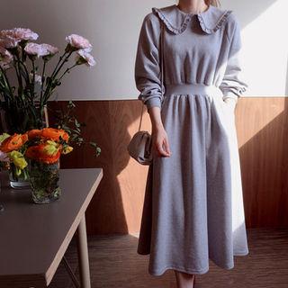 Sailor-collar Gathered-waist Midi Dress