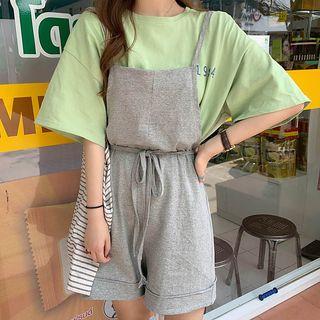 Elbow-sleeve Lettering T-shirt / Jumper Shorts