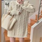 Collared Tie-neck Cable Knit Sweater White - One Size
