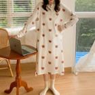 Long-sleeve Bear Print Midi Sleep Dress Brown & White - One Size