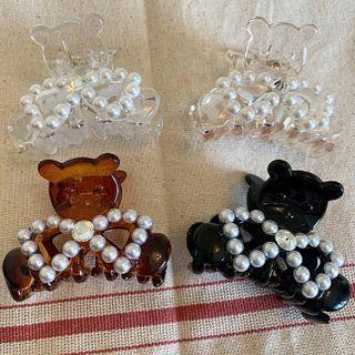 Faux Pearl Bear Plastic Hair Clamp