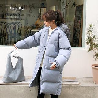 Faux-fur Hooded Puffer Coat Sky Blue - One Size