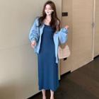 Zip-up Hoodie / Spaghetti-strap Midi A-line Dress