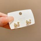 Bow Rhinestone Faux Pearl Alloy Earring E4921 - 1 Pair - Gold - One Size
