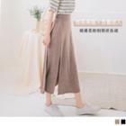 High-waist Slit-side Plain Midi Skirt